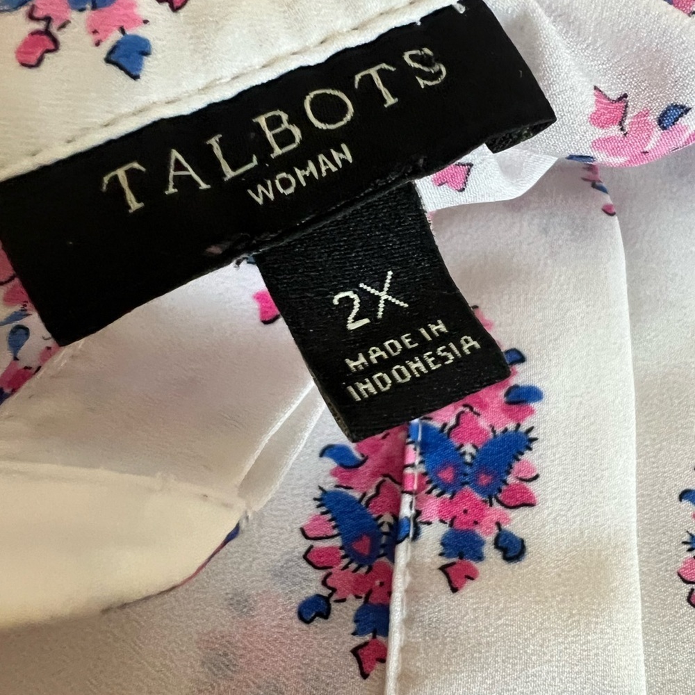Talbots 2X Vibrant Pink Purple Short Sleeve Blouse Lightweight Office - Picture 8 of 10